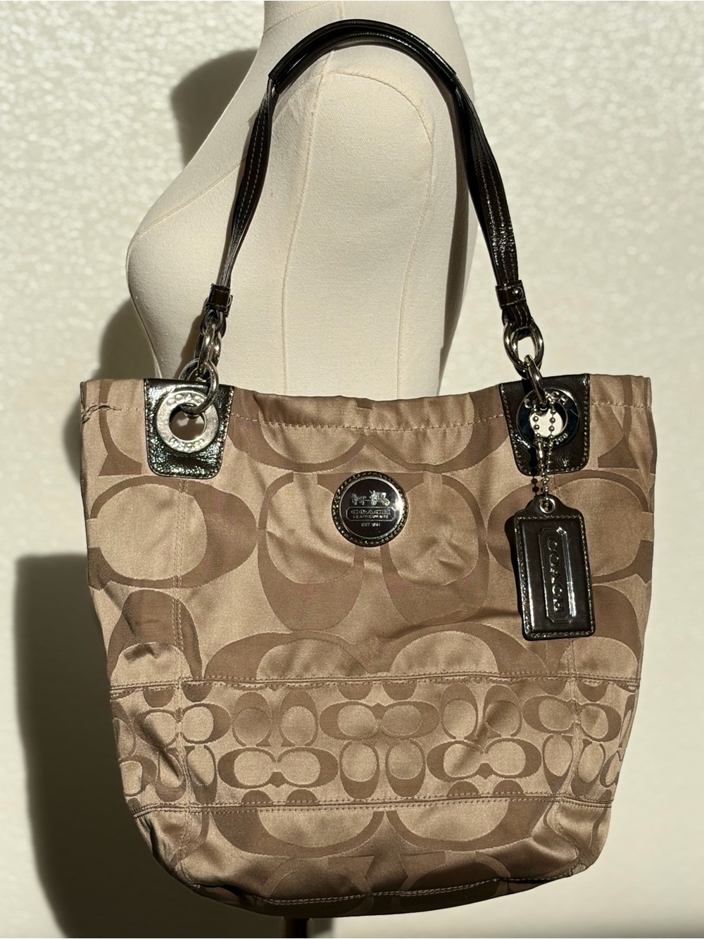 Vintage Y2K Coach Mia Op Art Sateen Tote Brown Pink